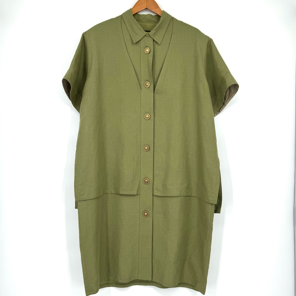 VTG TOM & LINDA PLATT Linen/Silk Layered Tapered Button Front Dress